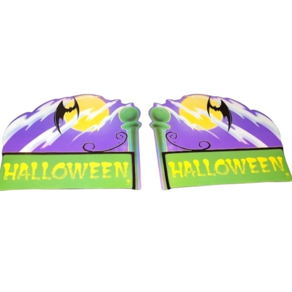 Vintage Halloween Cardboard Cutouts Set of 2 Bat Moon Graveyard Decor Z85510